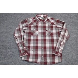 Patagonia Shirt Mens Large Red Gray Plaid Organic Cotton Long Sleeve Button Up